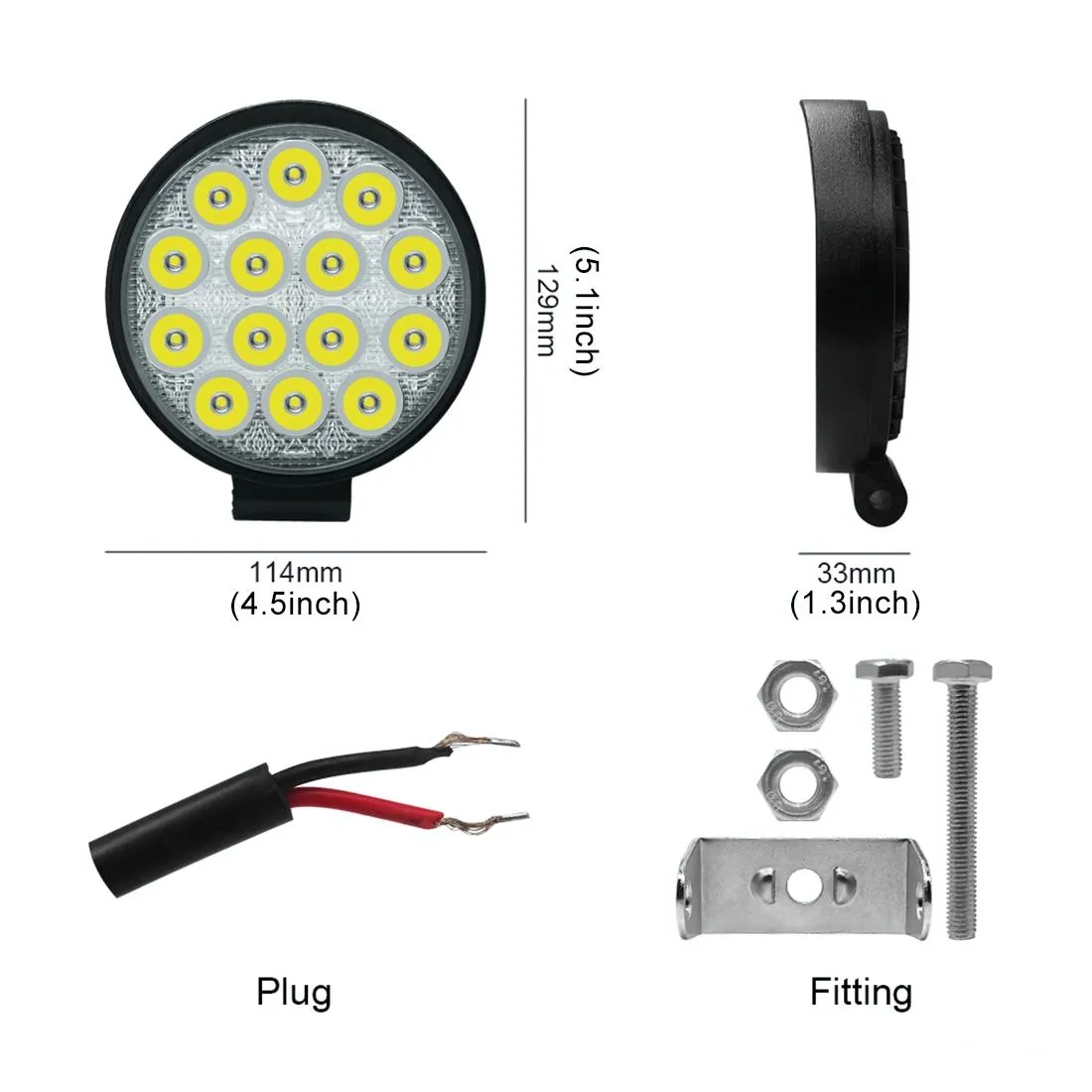 10.5W LED Spotlight | Waterproof Round Work Light | Car, Boat & Marine | DC 9-30V