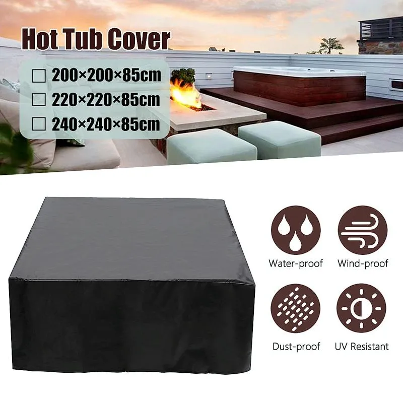 244x244x90cm Waterproof & Dustproof Cover for Bathtub | Swimming Pool Table & Chair | Protects from Falling Leaves | Black