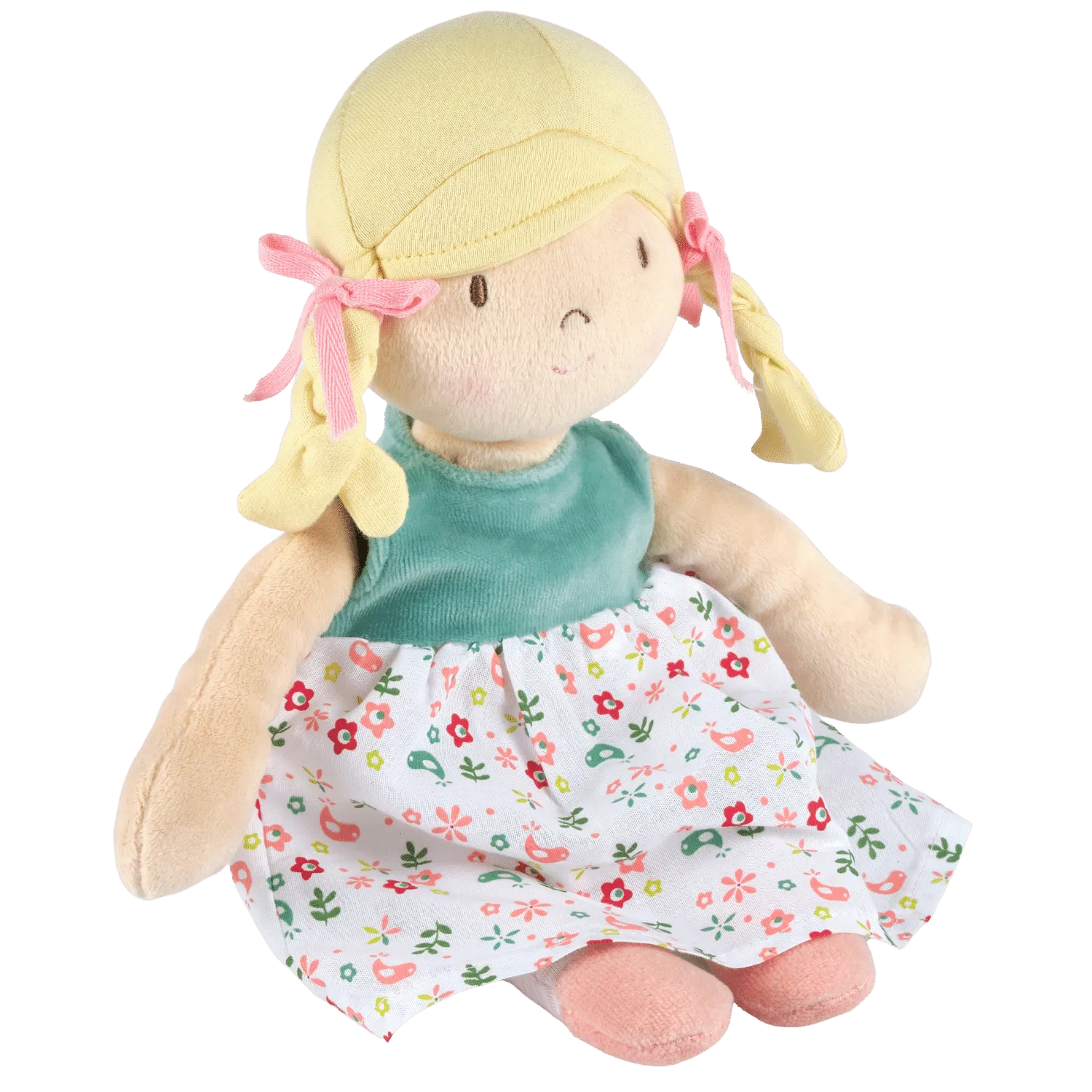 Abby Blonde Hair Doll - In Blue and  Flower Printed Dress with Heat Pack