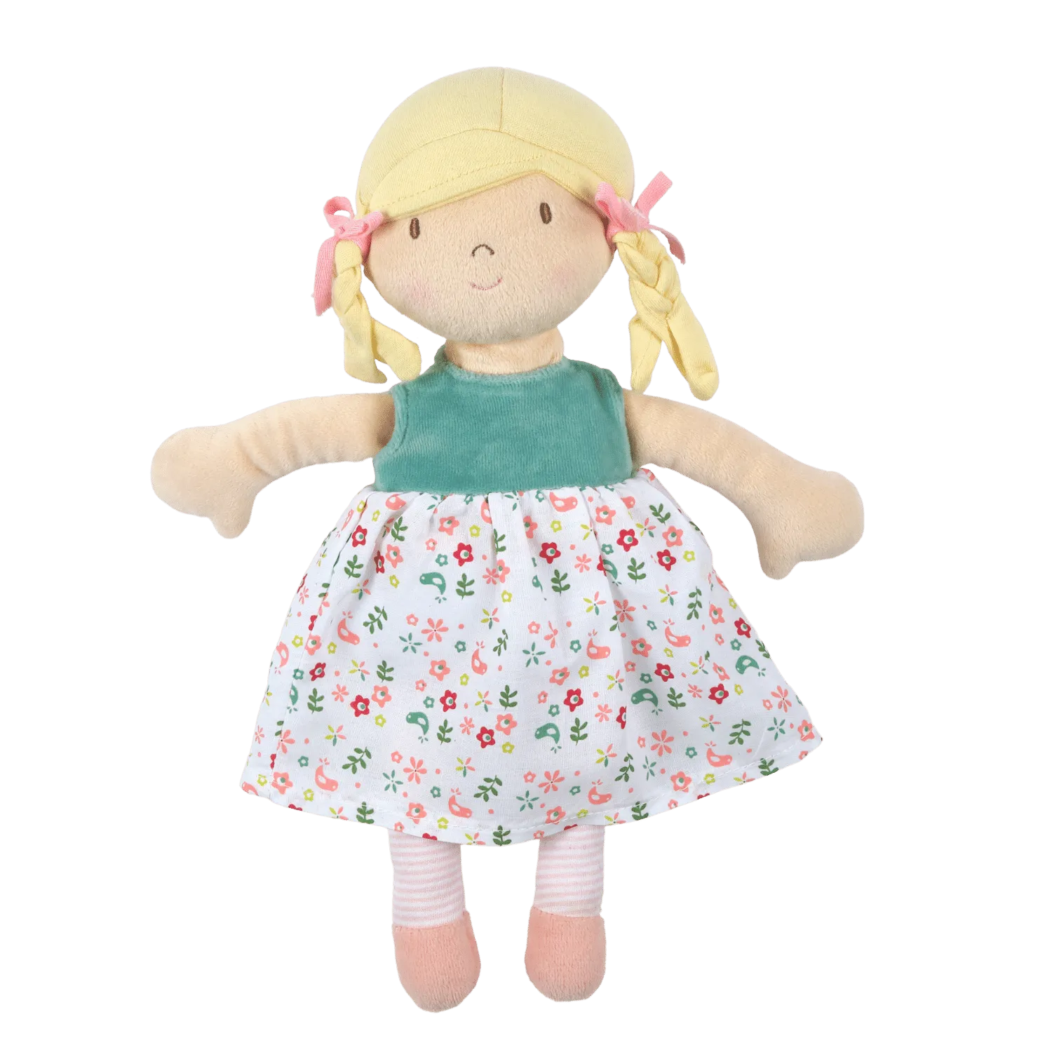 Abby Blonde Hair Doll - In Blue and  Flower Printed Dress with Heat Pack