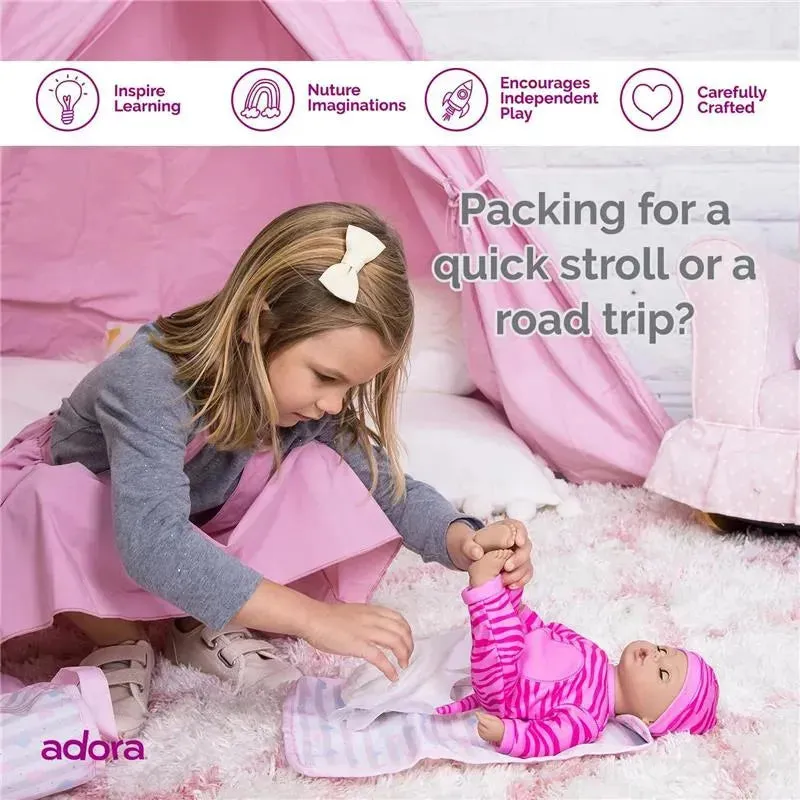 Adora - Baby Doll Diaper Bag, Includes Changing Mat and 2 Doll Diapers, Classic Pastel Pink