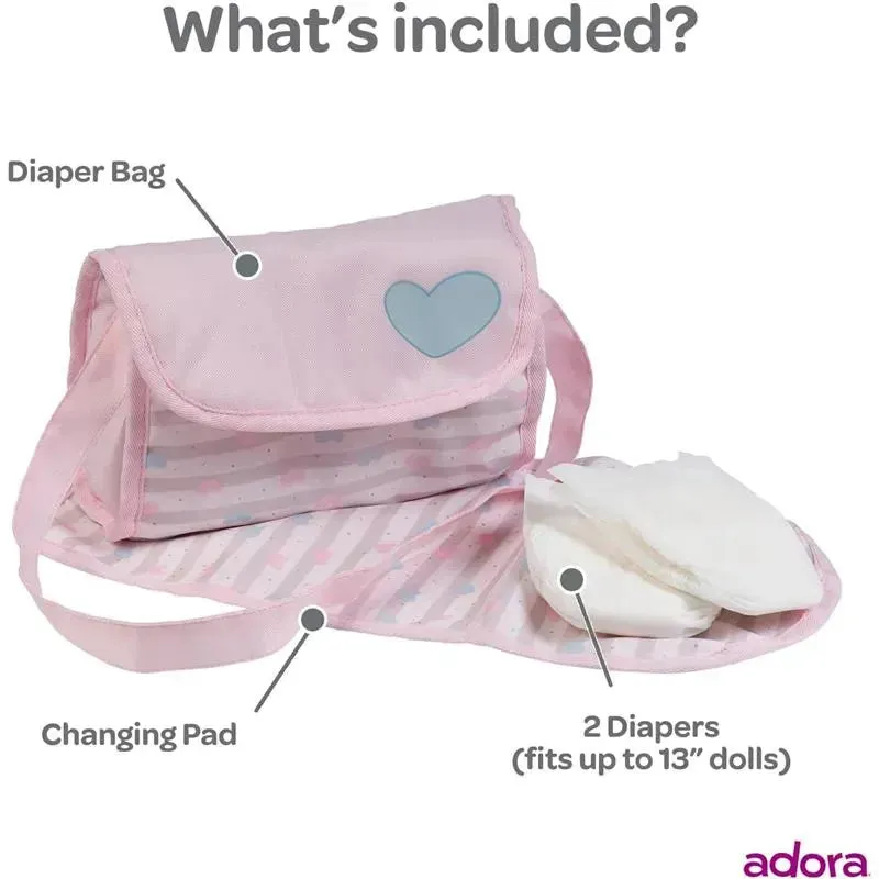 Adora - Baby Doll Diaper Bag, Includes Changing Mat and 2 Doll Diapers, Classic Pastel Pink