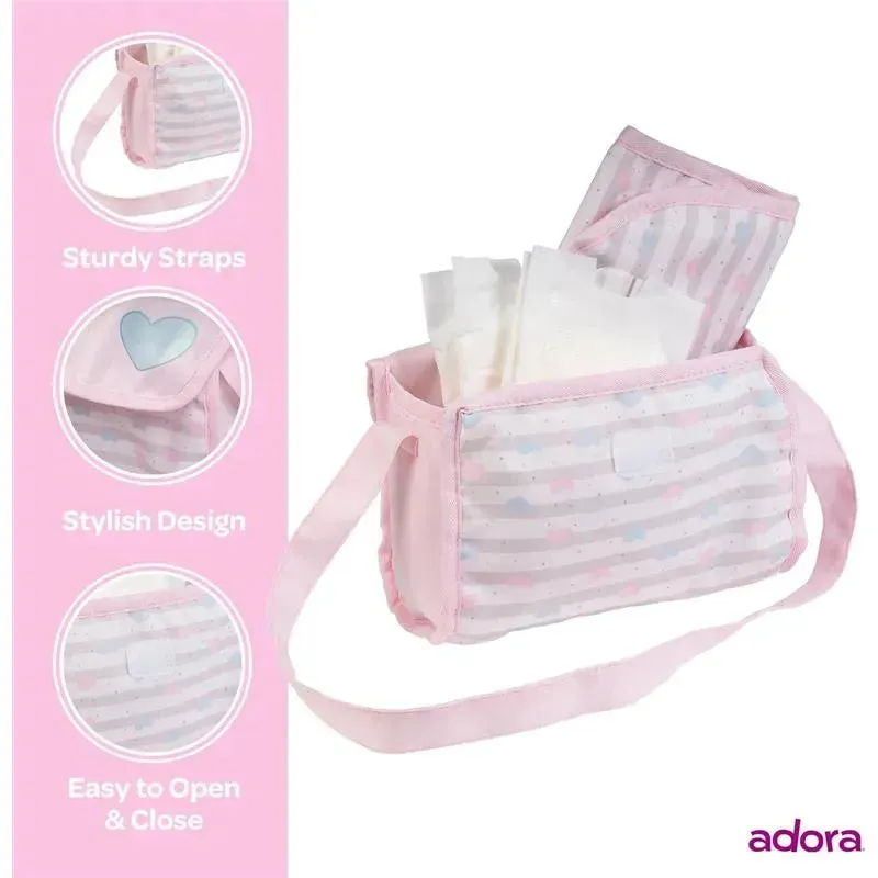 Adora - Baby Doll Diaper Bag, Includes Changing Mat and 2 Doll Diapers, Classic Pastel Pink