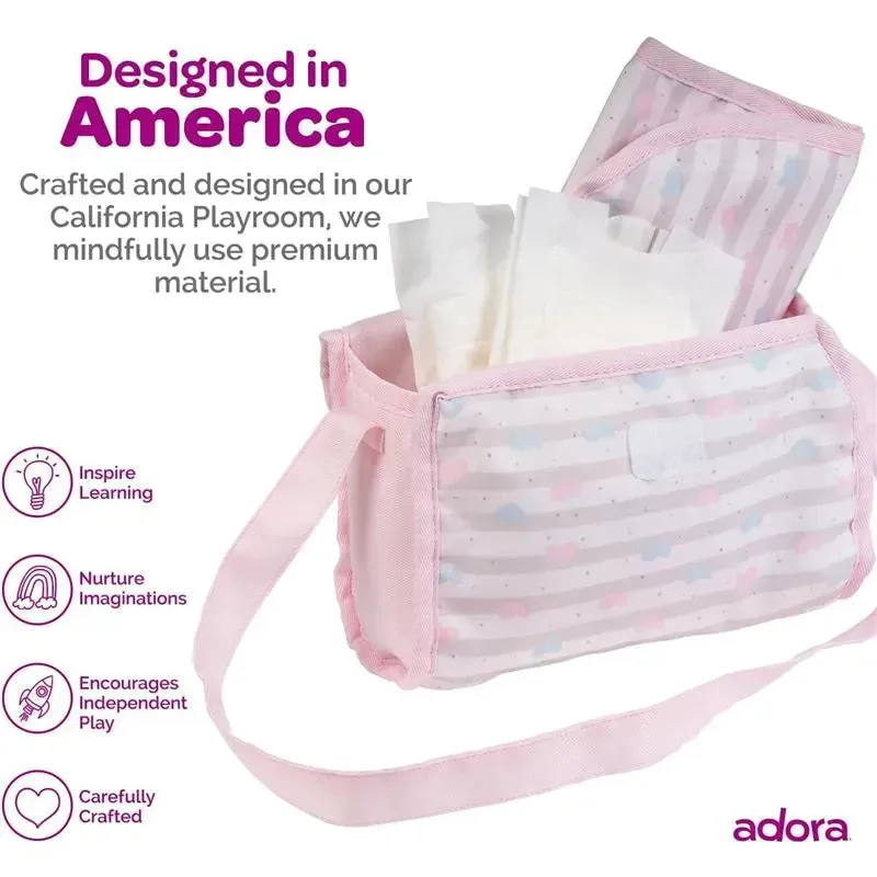 Adora - Baby Doll Diaper Bag, Includes Changing Mat and 2 Doll Diapers, Classic Pastel Pink