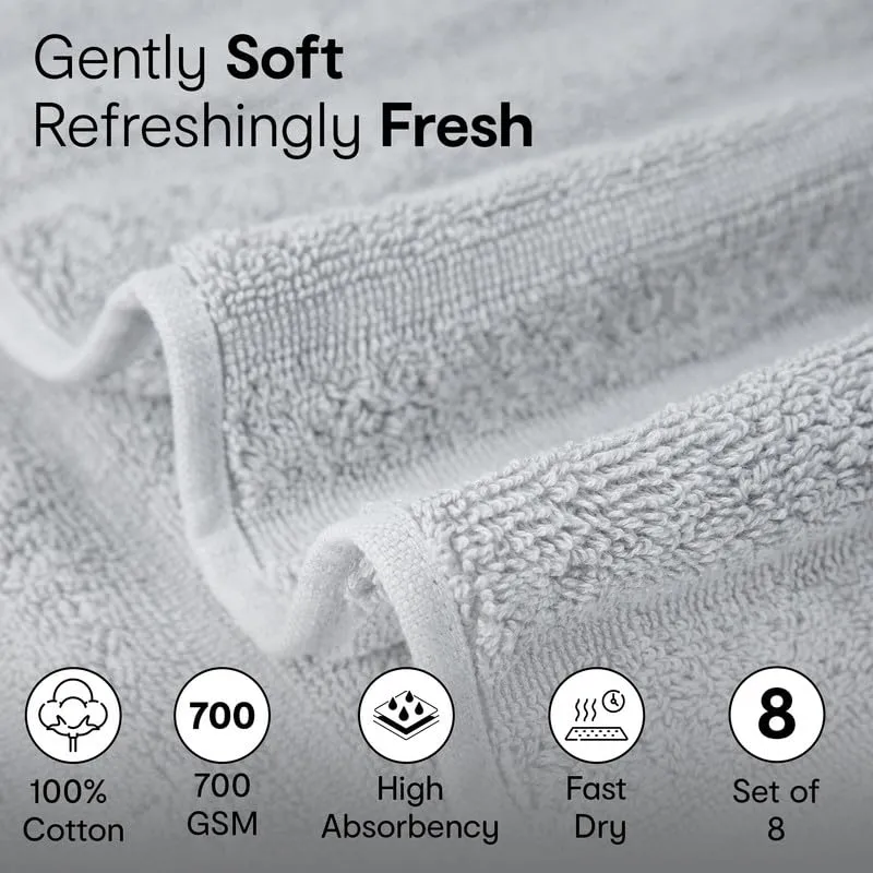 Anko Australia 100% Cotton 700 GSM Ribbed Face Towel | Set of 8 | Super-Soft, Absorbent, Quick-Drying | Grey Towel for Men, Women & Kids | 33x33 cm |Travel, Gym, Spa Towel