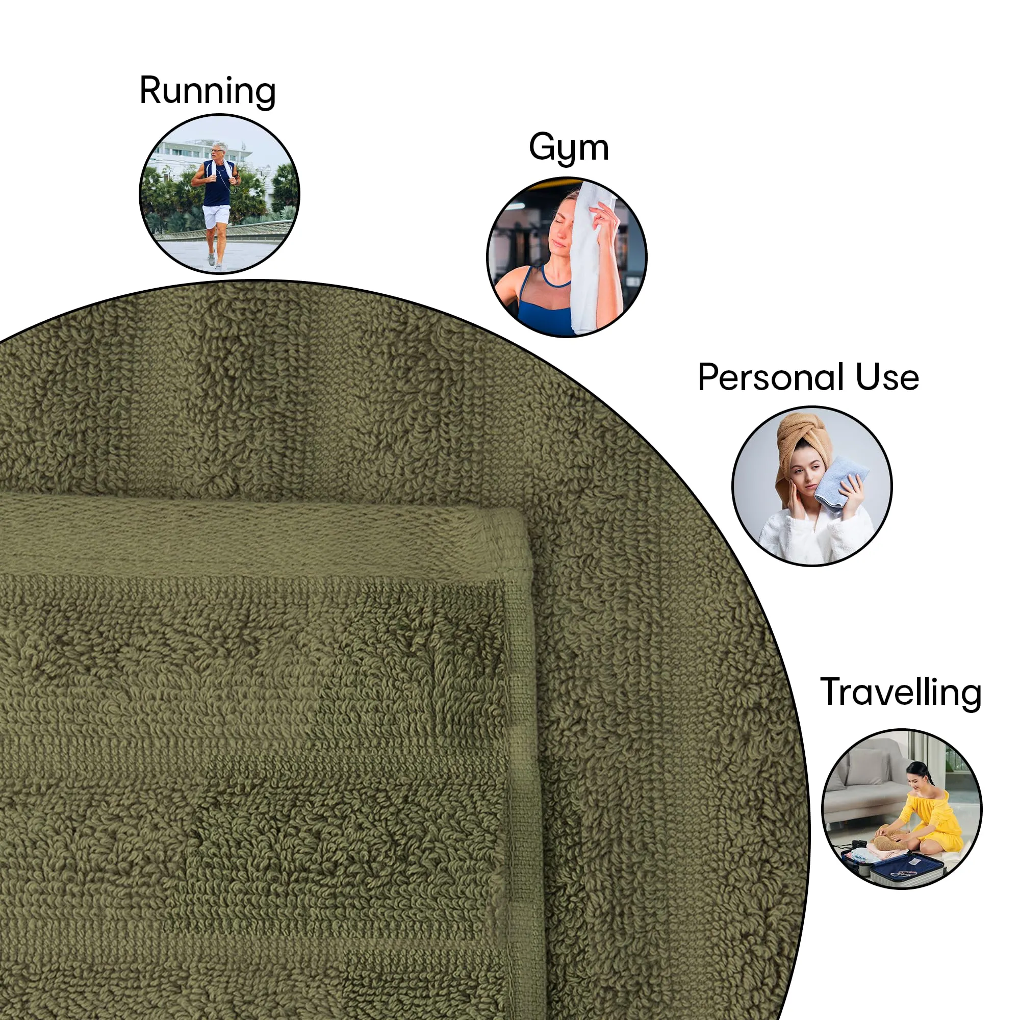 Anko Australia 100% Cotton 700 GSM Ribbed Hand Towel | Set of 2 | Super-Soft, Absorbent, Quick-Drying | Olive Green Towel for Men, Women & Kids | 60x40 cm |Travel, Gym, Spa Towel