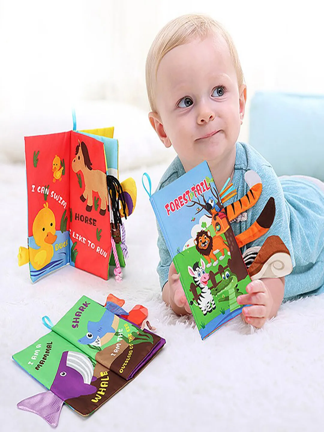 Baby Moo Forest Tail Early Children Sensory Development Interactive 3D Cloth Book With Rustle Paper - Multicolour