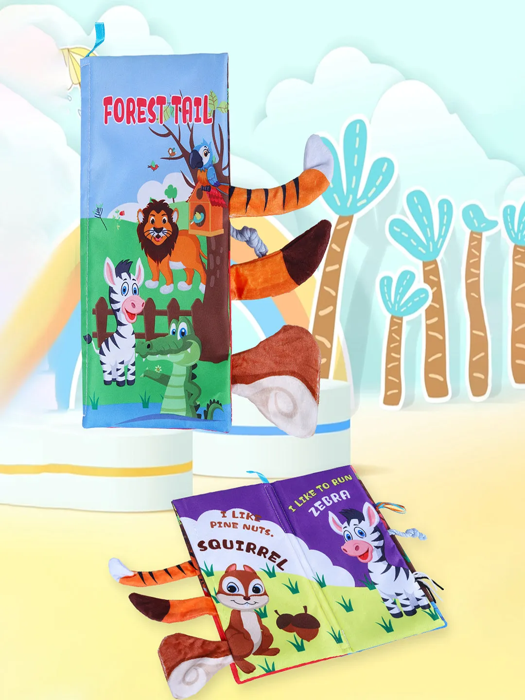 Baby Moo Forest Tail Early Children Sensory Development Interactive 3D Cloth Book With Rustle Paper - Multicolour