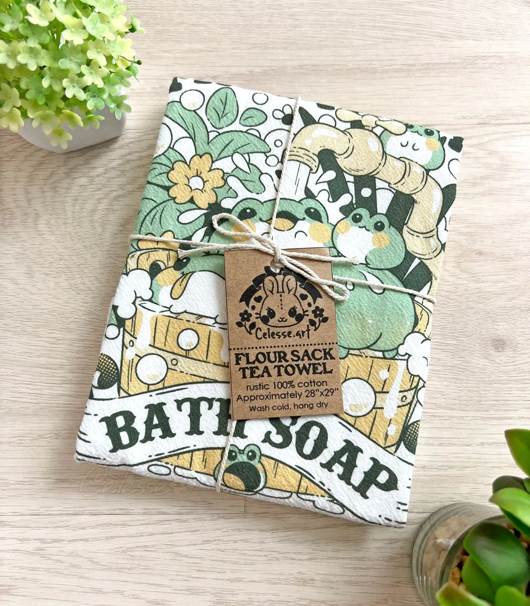 Blobfrogs Bath Soap Flour Sack Tea Towel