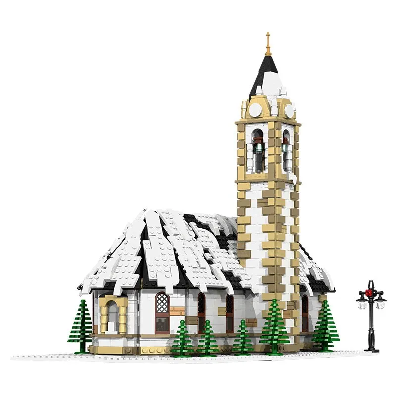 BuildMOC The Medieval Architecture Winter Chapel Building Blocks Christmas Church House Bricks Toys For Children Birthday Gifts