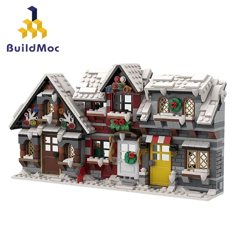 BuildMOC The Medieval Architecture Winter Chapel Building Blocks Christmas Church House Bricks Toys For Children Birthday Gifts