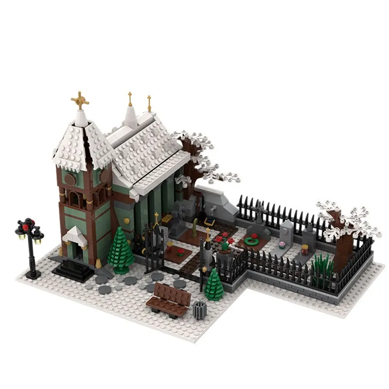 BuildMOC The Medieval Architecture Winter Chapel Building Blocks Christmas Church House Bricks Toys For Children Birthday Gifts
