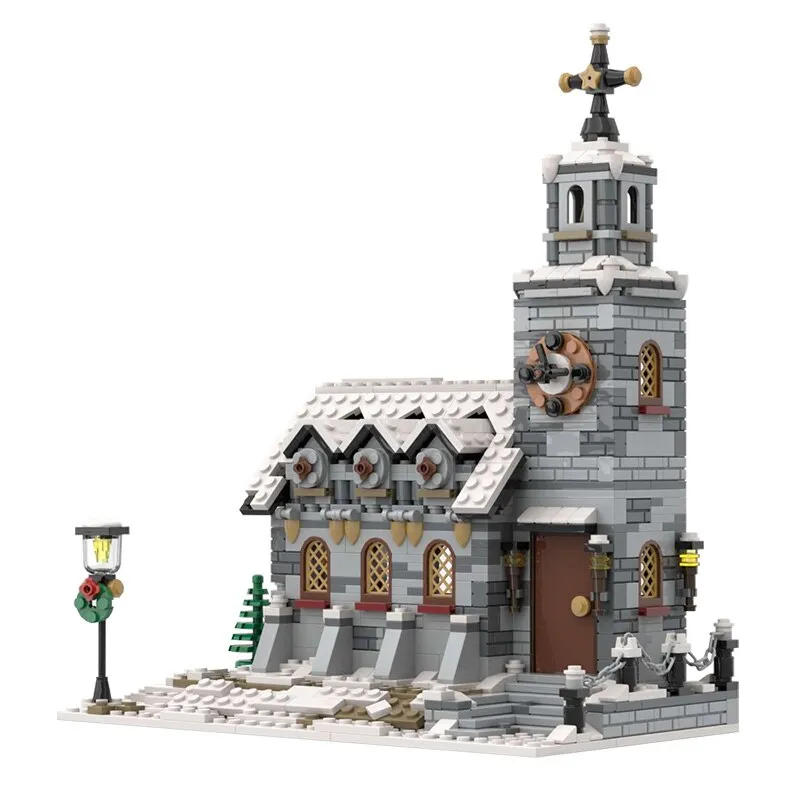 BuildMOC The Medieval Architecture Winter Chapel Building Blocks Christmas Church House Bricks Toys For Children Birthday Gifts