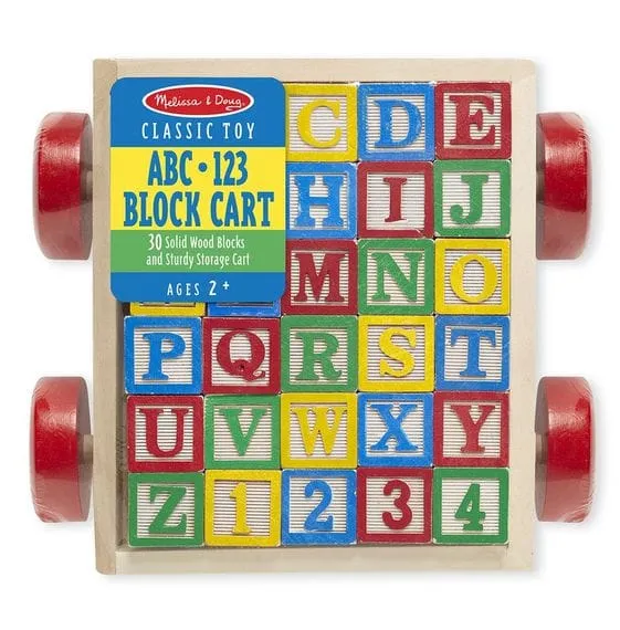 Classic Abc Block Cart: This sturdy, wooden block cart features 30 solid wood traditionally styled one-inch cube blocks - 1169