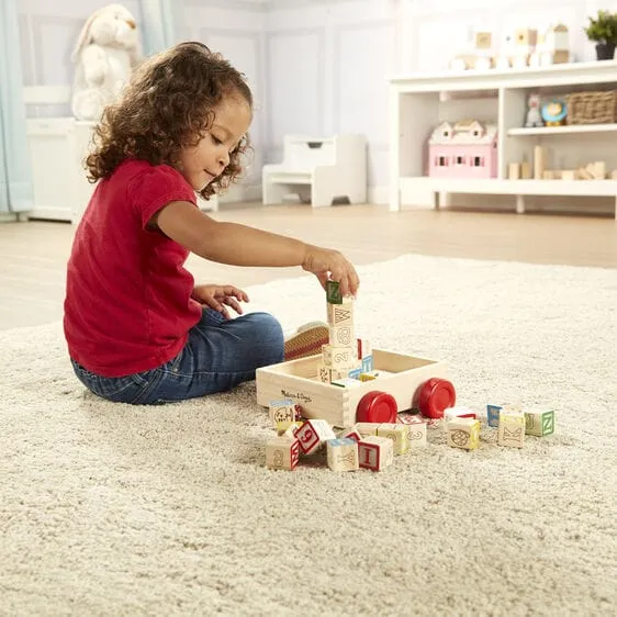 Classic Abc Block Cart: This sturdy, wooden block cart features 30 solid wood traditionally styled one-inch cube blocks - 1169