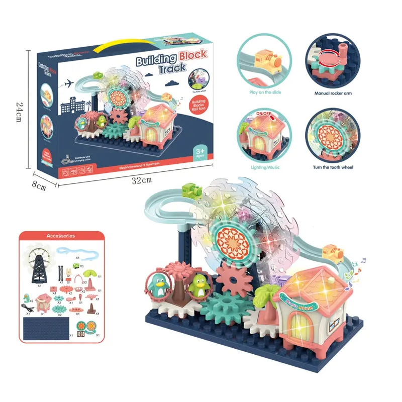 Creative DIY Gear Race Track Building Blocks Toys