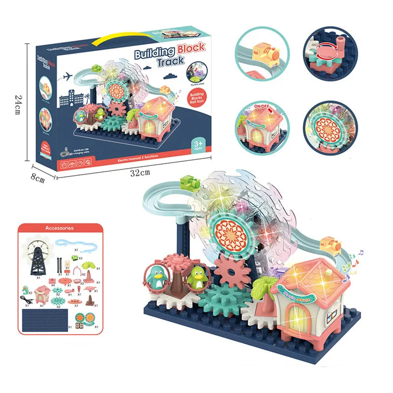 Creative DIY Gear Race Track Building Blocks Toys