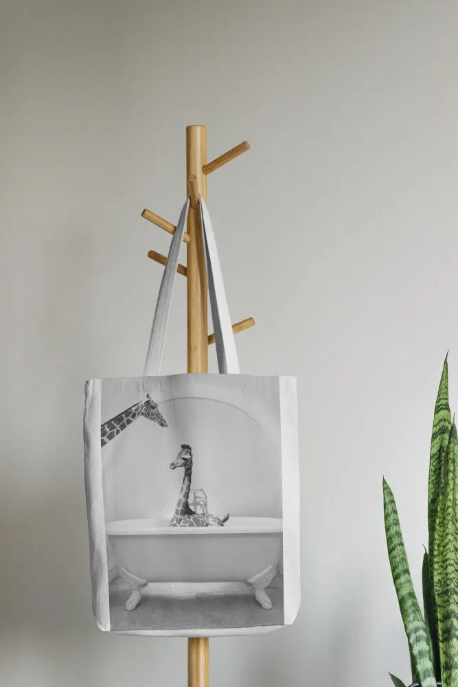 Cute Giraffe In Tub Black And White PRINTABLE WALL ART, Giraffe Photo, Bathroom Art Print, Black & White Glam Decor, Safari Animal Decor