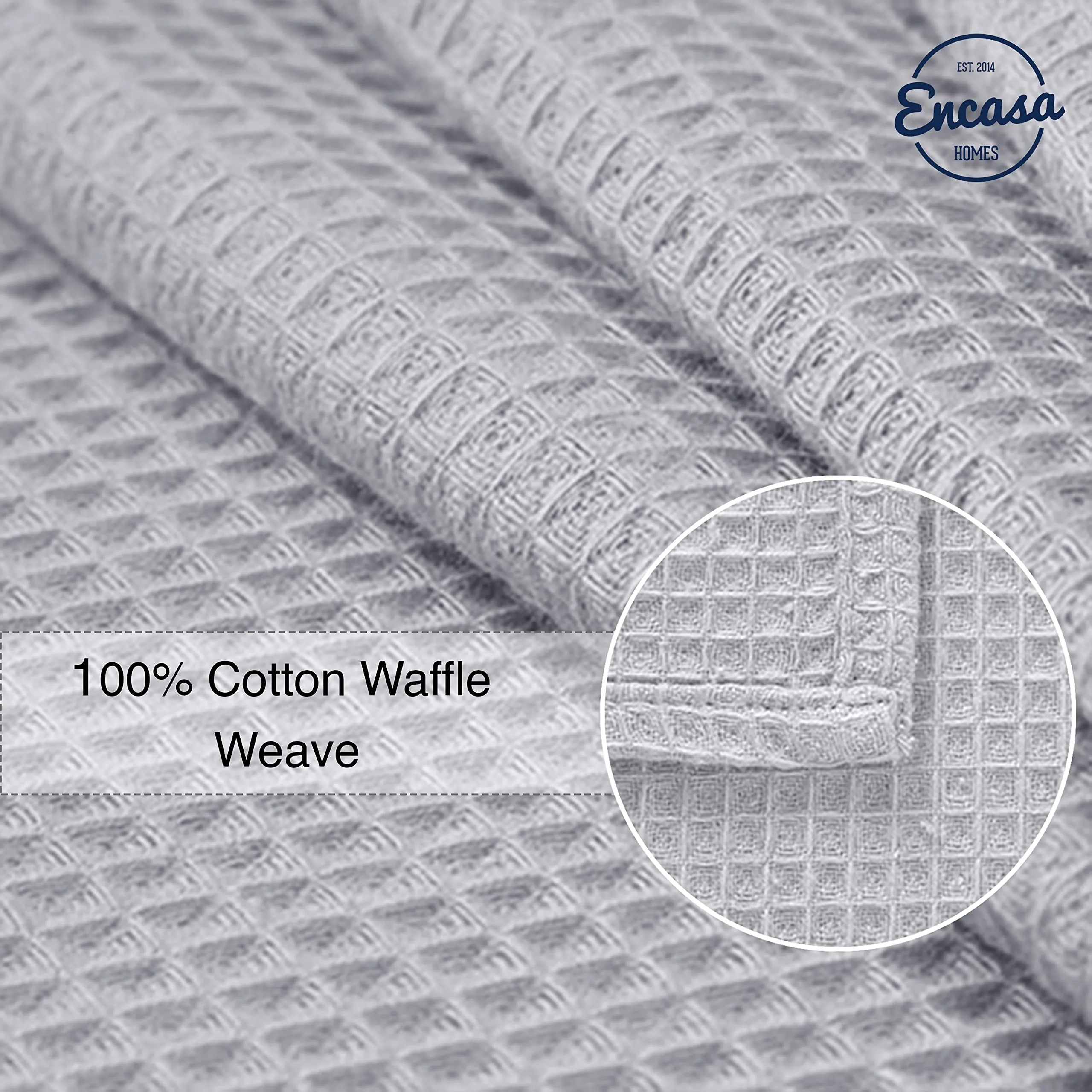 Encasa Homes Anti-Bacterial Kitchen Dish Towels X-Large 18 x 28 inch (4pc Set) Highly Absorbent Waffle Cloth Teatowel for Cleaning & Quick Drying of Plates & Glasses, Eco-Friendly Cotton - Light Grey