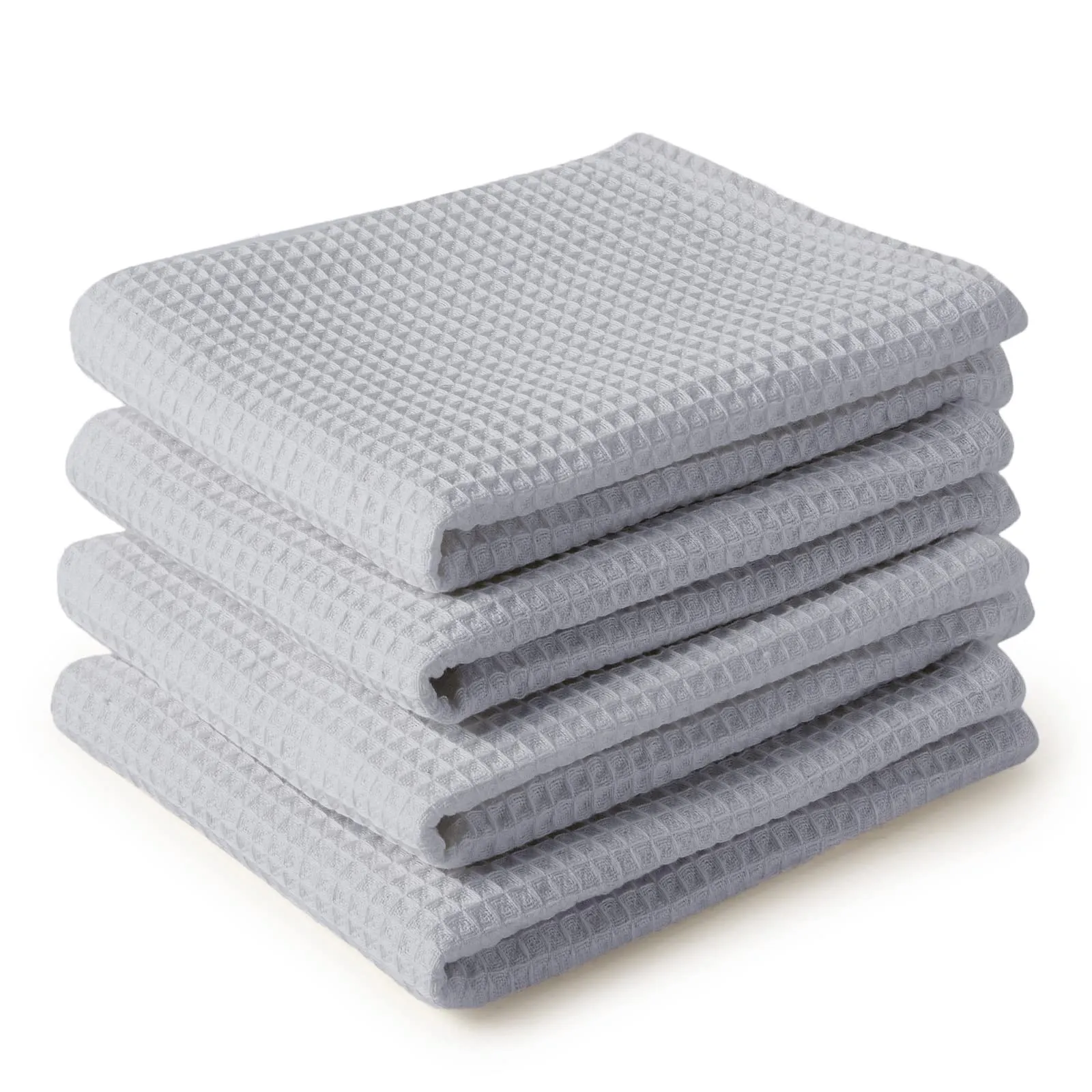 Encasa Homes Anti-Bacterial Kitchen Dish Towels X-Large 18 x 28 inch (4pc Set) Highly Absorbent Waffle Cloth Teatowel for Cleaning & Quick Drying of Plates & Glasses, Eco-Friendly Cotton - Light Grey