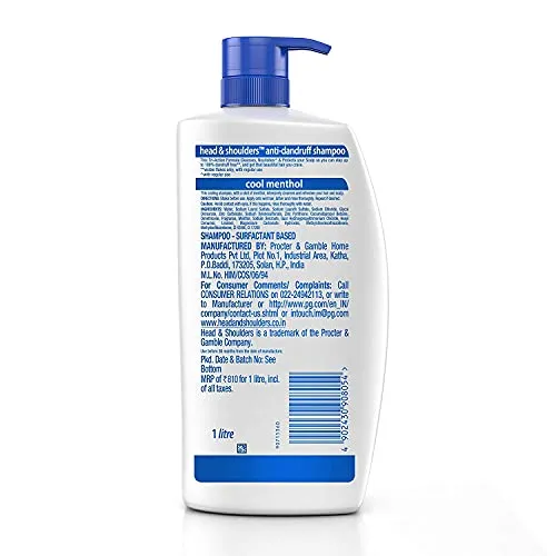 Head & Shoulders Cool Menthol Anti Dandruff Shampoo for Women & Men, 1L