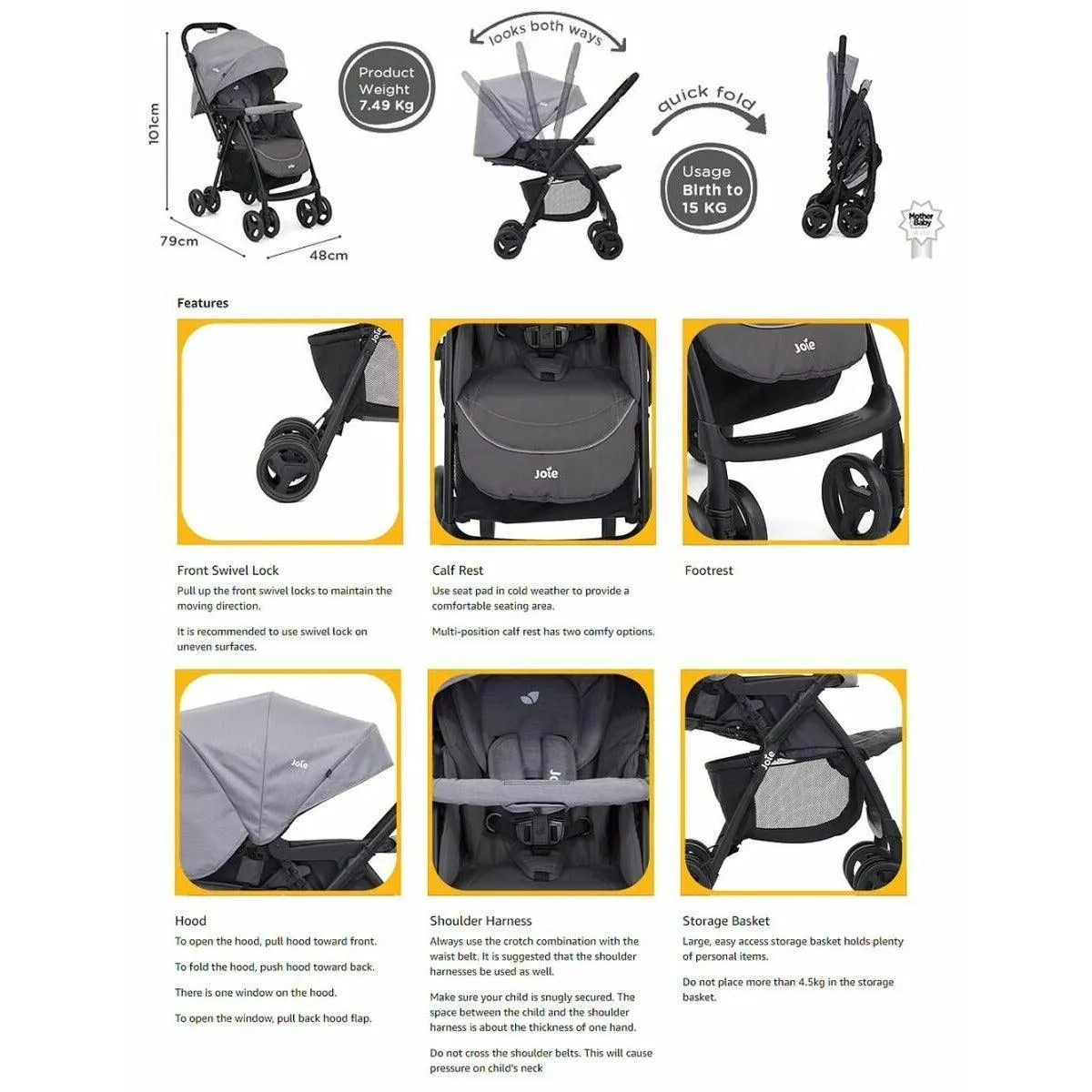 Joie Mirus Buggy - Dark Pewter (Reversible handle)
