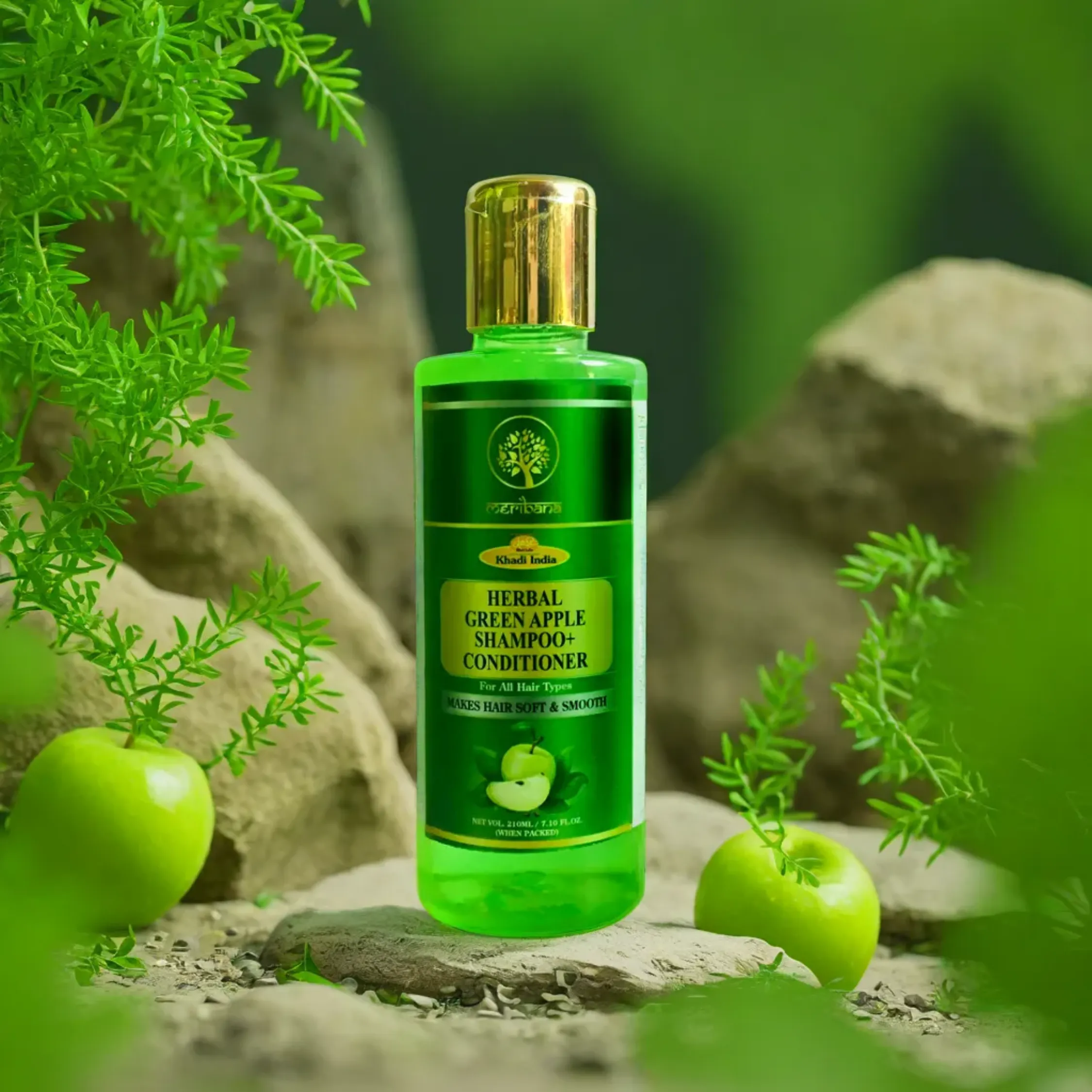 Khadi Meribana Pack Of 2 Green Apple Shampoo   Conditioner 210 ml