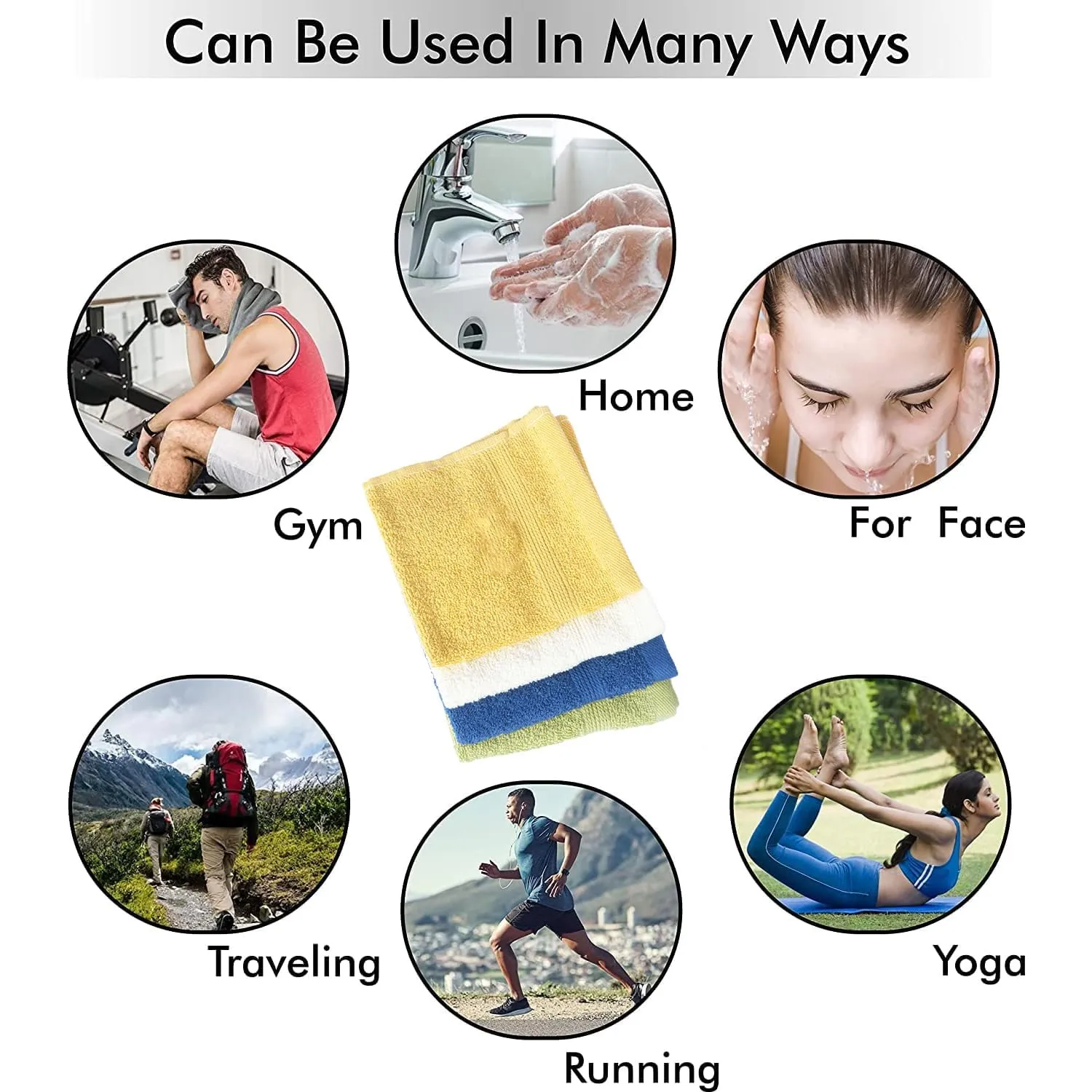 Kuber Industries 525 GSM Cotton Face Towels |Super Soft, Quick Absorbent & Anti-Bacterial|Gym & Workout Towels|Pack of 12 (Multicolor)