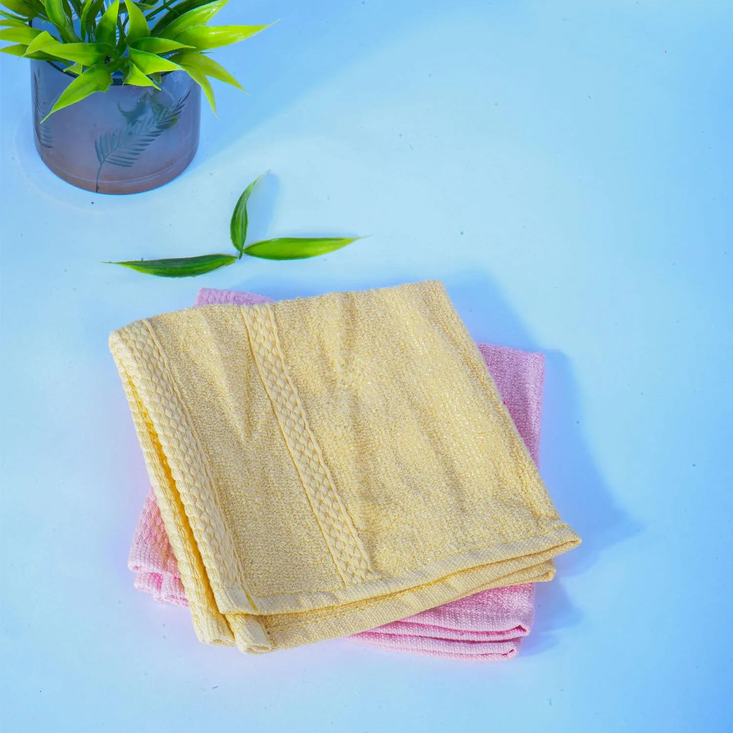 Kuber Industries Bamboo Face Towels |Super Soft, Quick Absorbent & Anti-Bacterial|Gym & Workout Towels|Pack of 2 (Yellow & Pink)