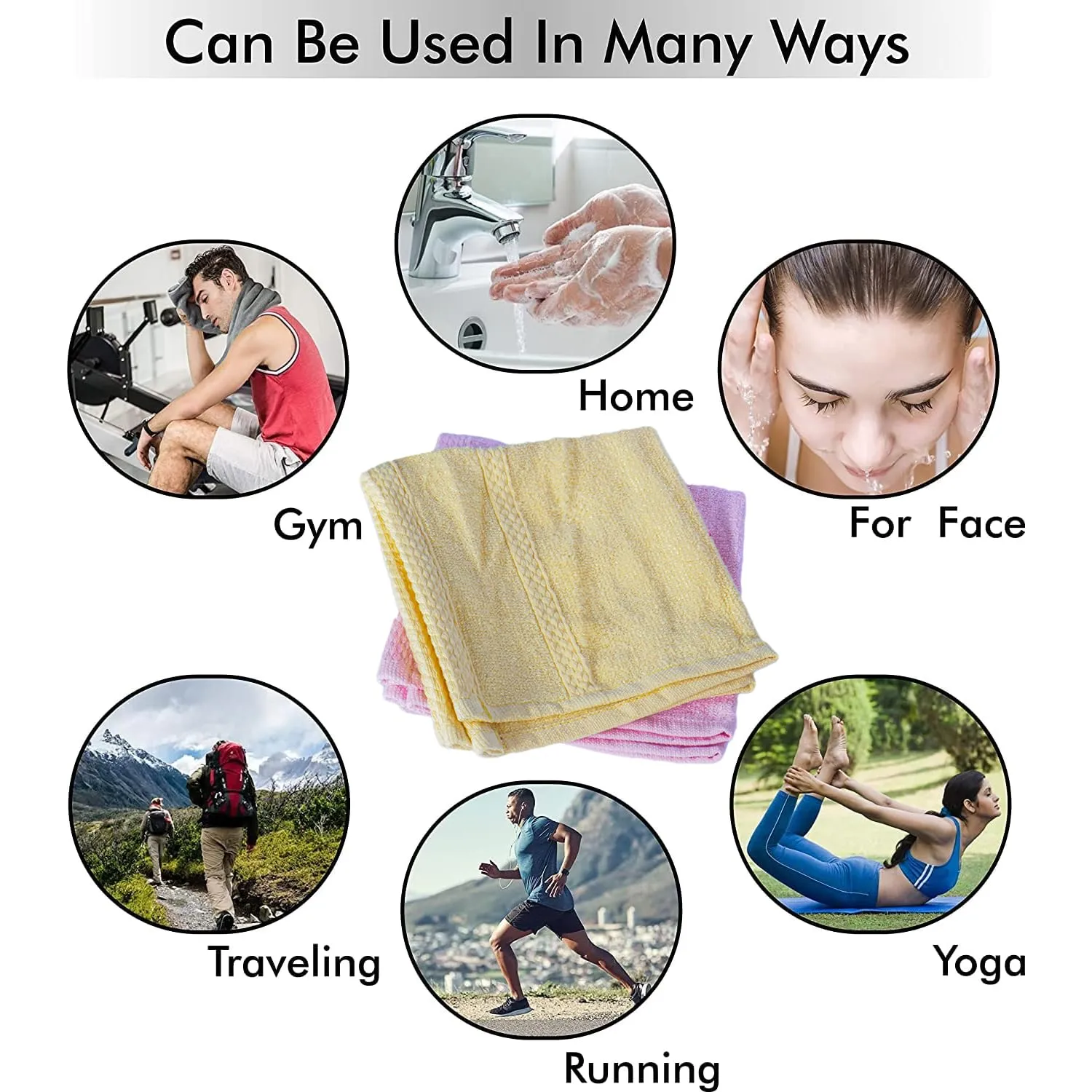Kuber Industries Bamboo Face Towels |Super Soft, Quick Absorbent & Anti-Bacterial|Gym & Workout Towels|Pack of 2 (Yellow & Pink)
