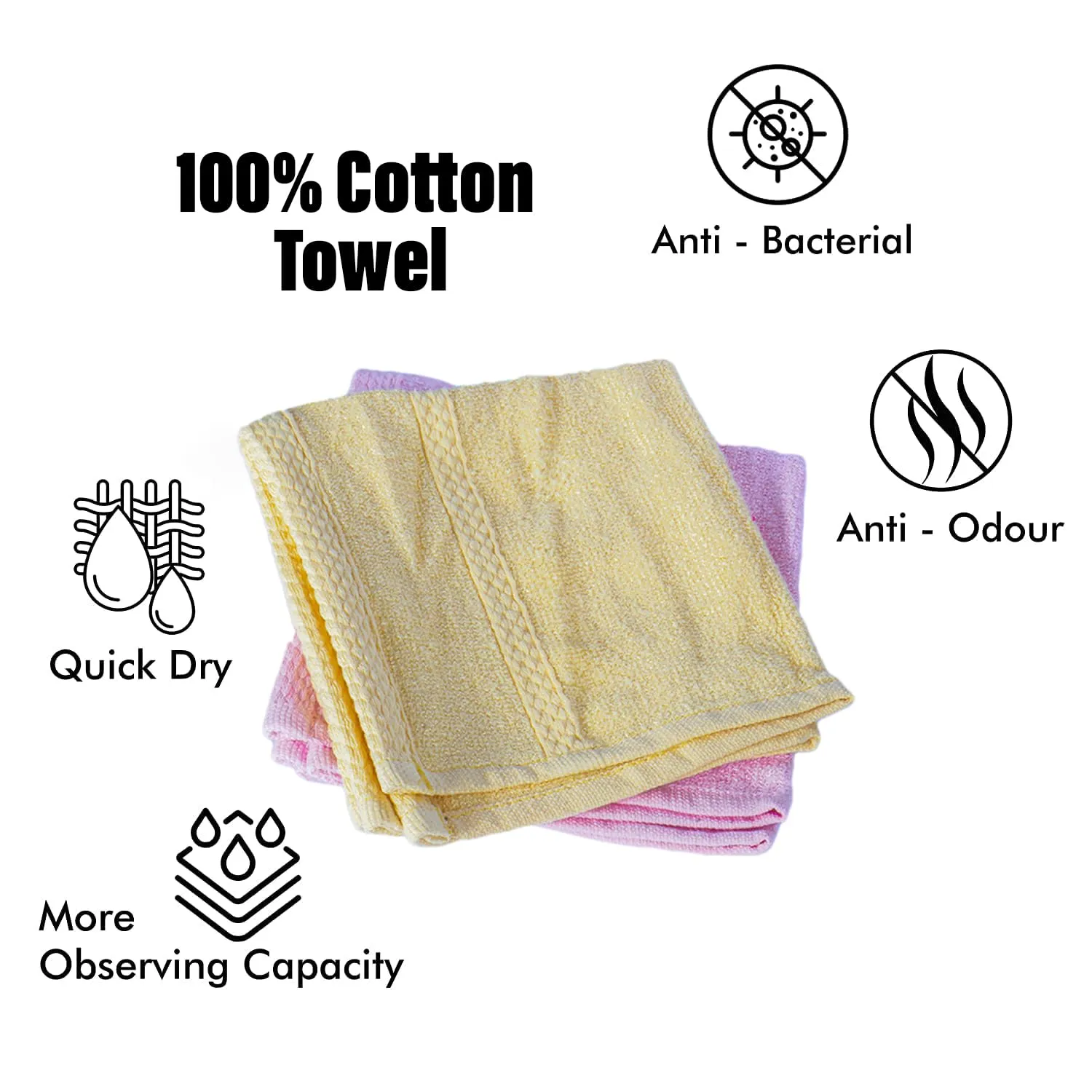 Kuber Industries Bamboo Face Towels |Super Soft, Quick Absorbent & Anti-Bacterial|Gym & Workout Towels|Pack of 2 (Yellow & Pink)
