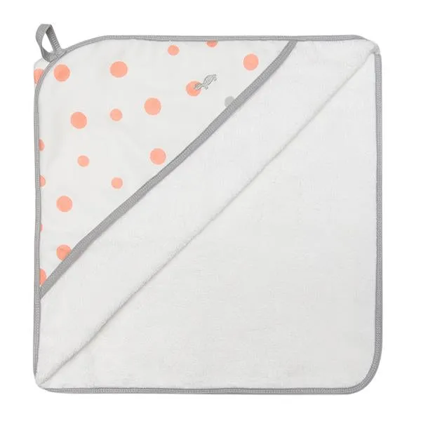 Little Turtle Baby - Hooded Towel - Coral & Grey Spots