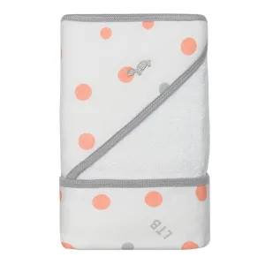 Little Turtle Baby - Hooded Towel - Coral & Grey Spots