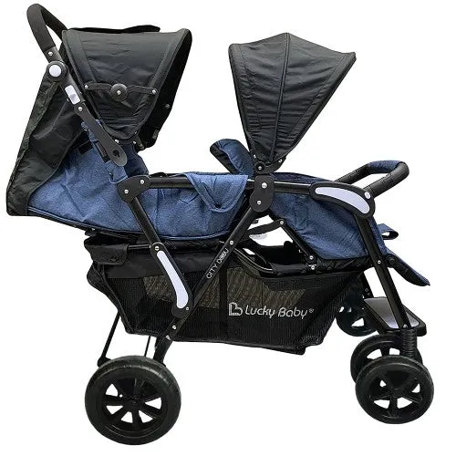 Lucky Baby City Dou™ Plus Twin Stroller - Denim  (1yr local warranty) 