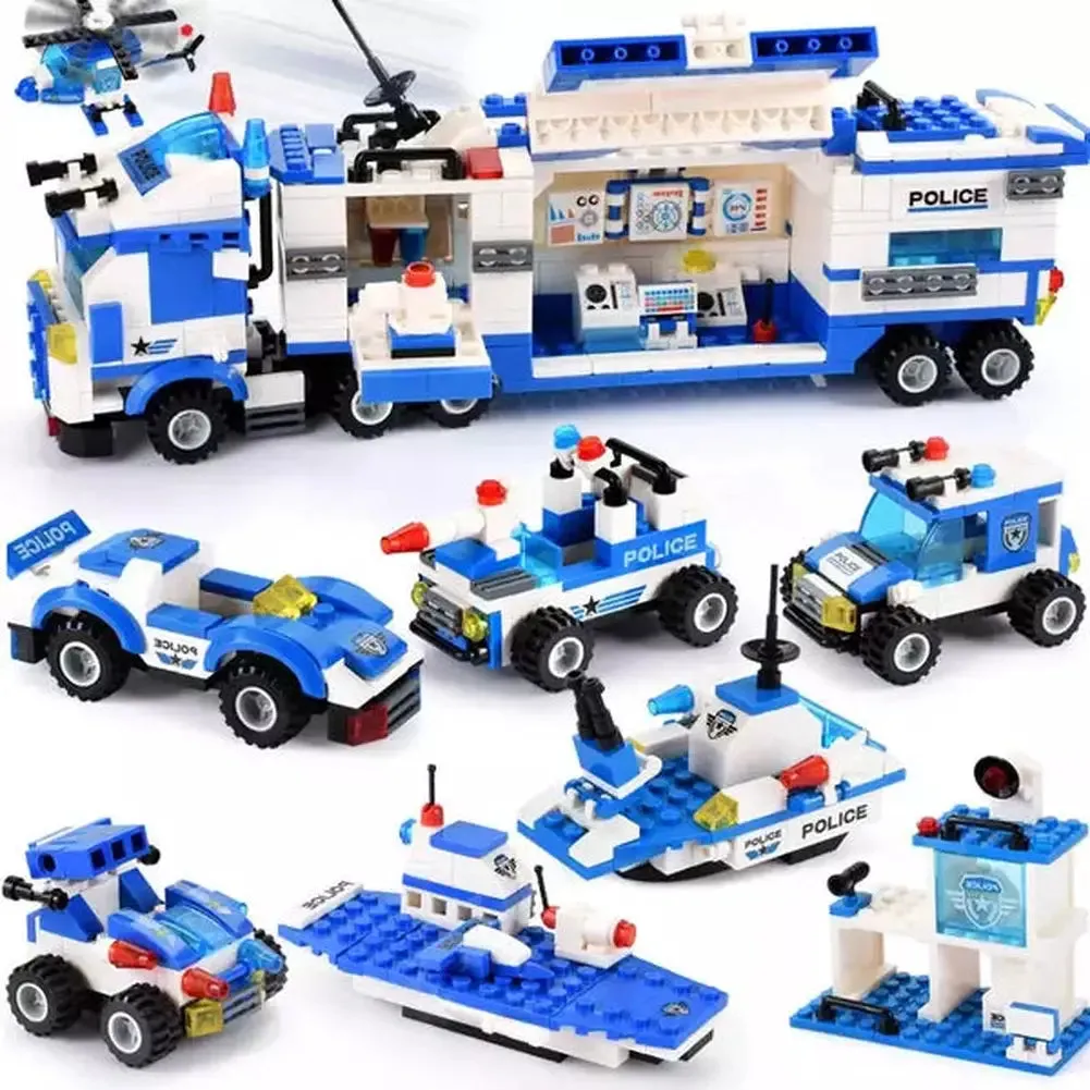 MOC  Compatible  825 PCS Creative City Police Building Blocks 8 in 1/6 In 1 Robot Helicopter Police Station Figures Blocks DIY Bricks Kids Toys