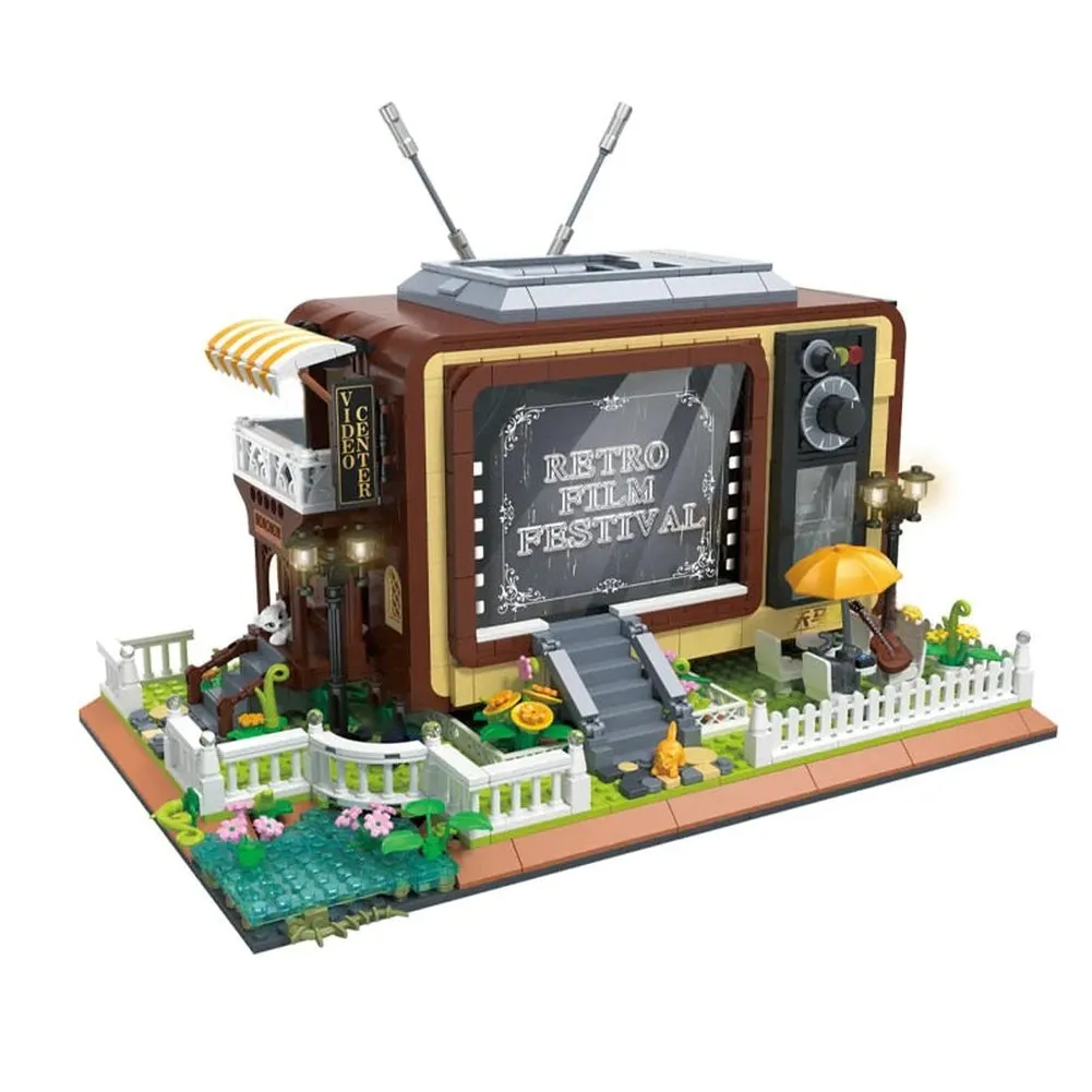MOC NON  2023 Creative Retro Film And Television Building Blocks MOC Movie Theatre TV Set Brick Home Decor Puzzle toys