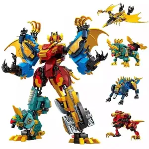 MOC NON  4in1 Dinosaur Mecha Transforming Robot Building Blocks Kits Jurassic Dinosaur World Model Bricks toys