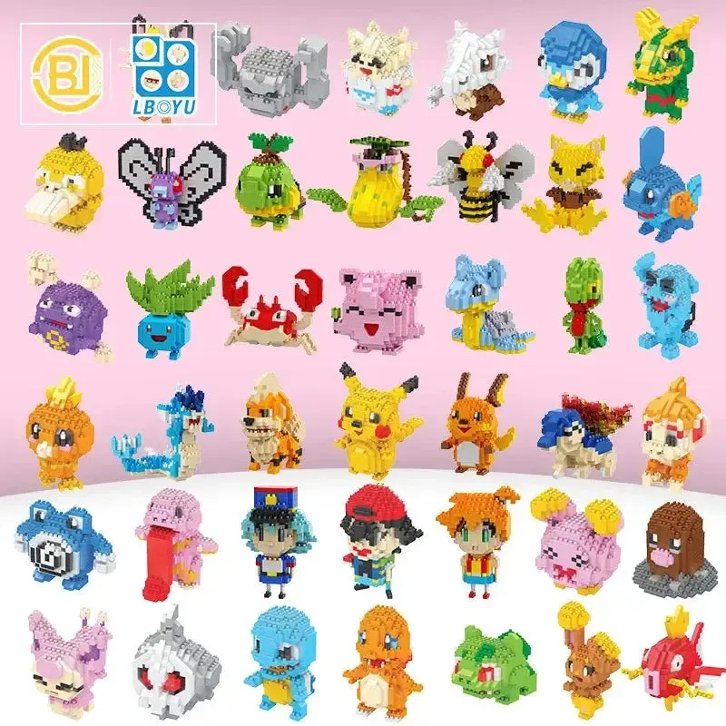 Pokémon Blocks: Small Cartoon Mini Building Blocks featuring Pikachu, Charizard, Eevee, Mewtwo - Anime Assembled Action Model Dolls Toys.