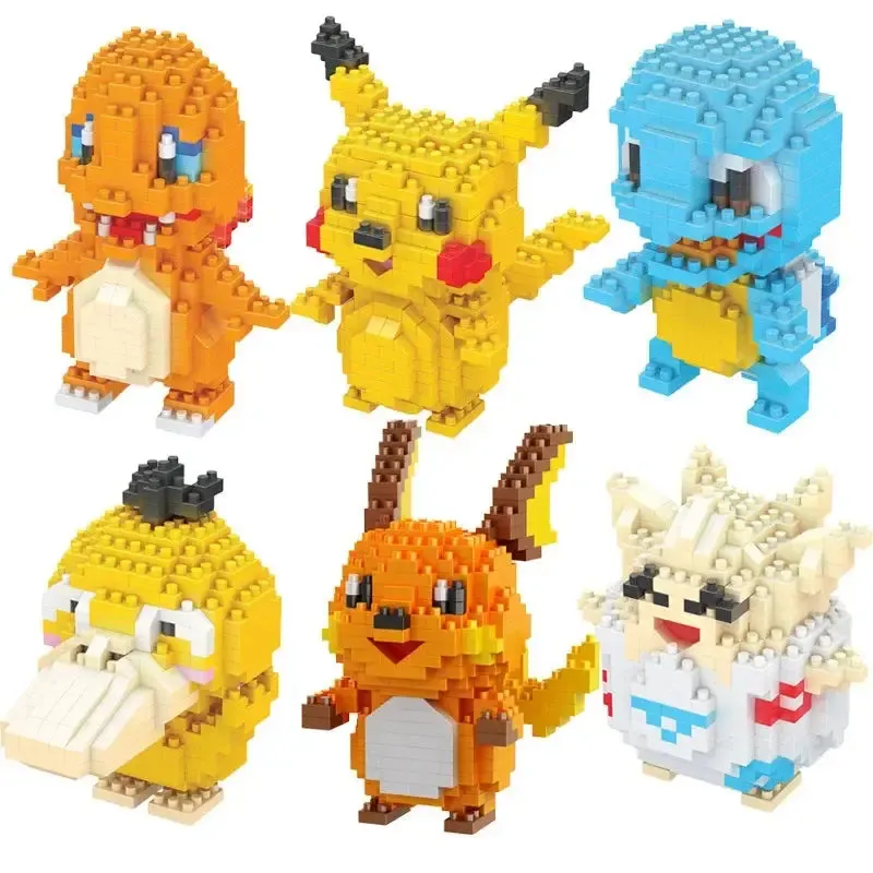 Pokémon Blocks: Small Cartoon Mini Building Blocks featuring Pikachu, Charizard, Eevee, Mewtwo - Anime Assembled Action Model Dolls Toys.