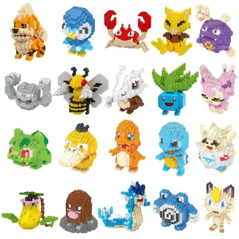 Pokémon Blocks: Small Cartoon Mini Building Blocks featuring Pikachu, Charizard, Eevee, Mewtwo - Anime Assembled Action Model Dolls Toys.