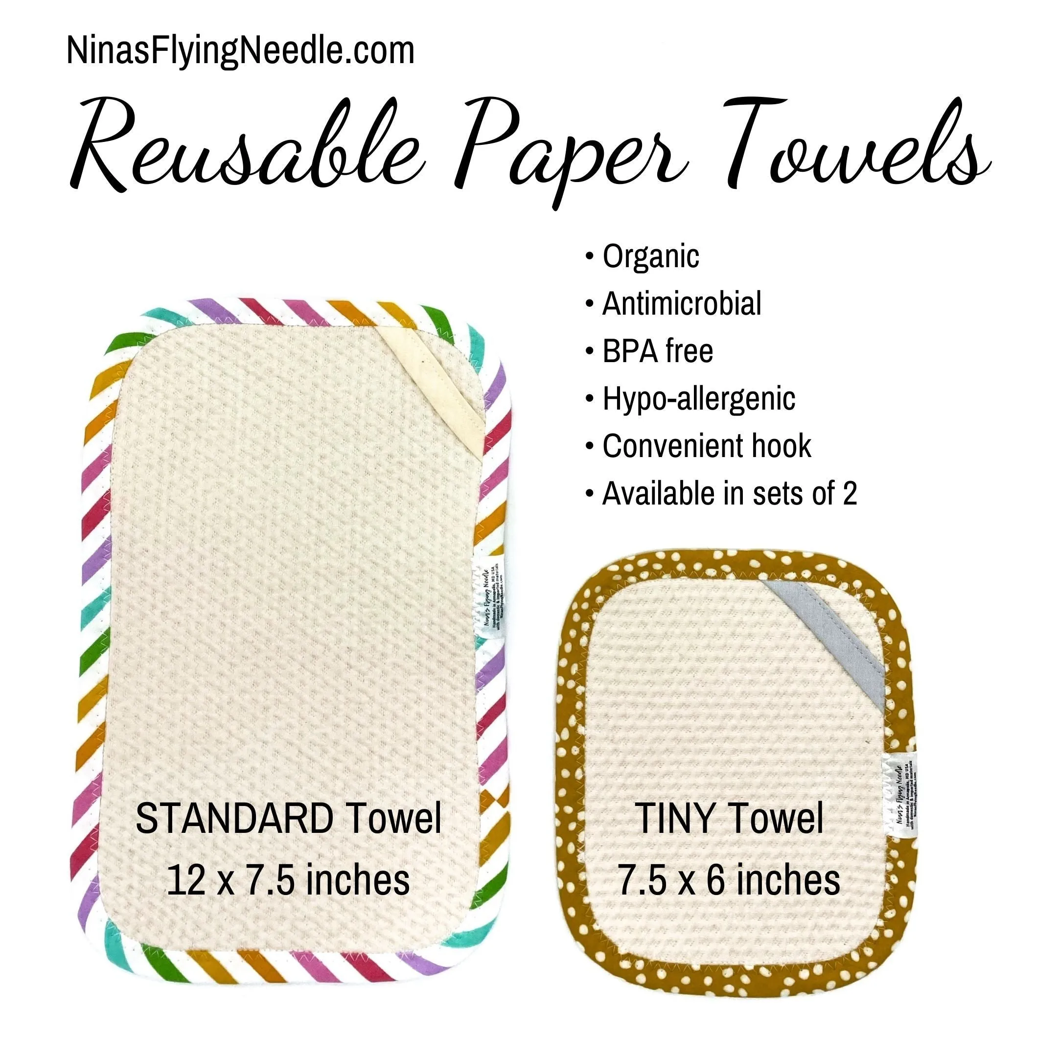 Set of 2 Reusable STANDARD Paper Towels -Mandala on Black