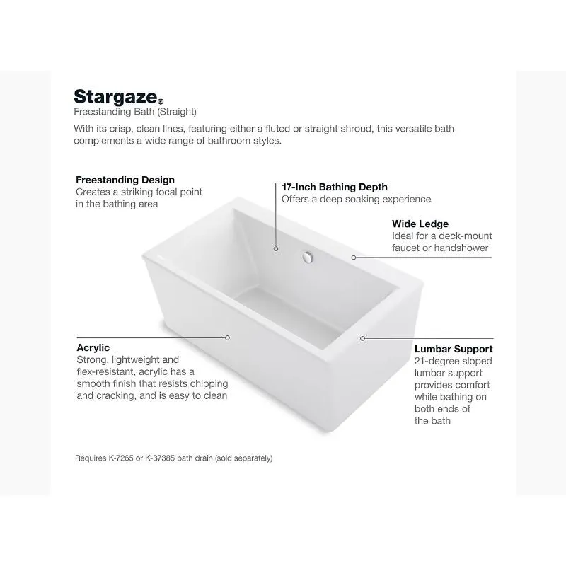 Stargaze 60.25" x 34.25" x 24.25" Freestanding Bathtub in White