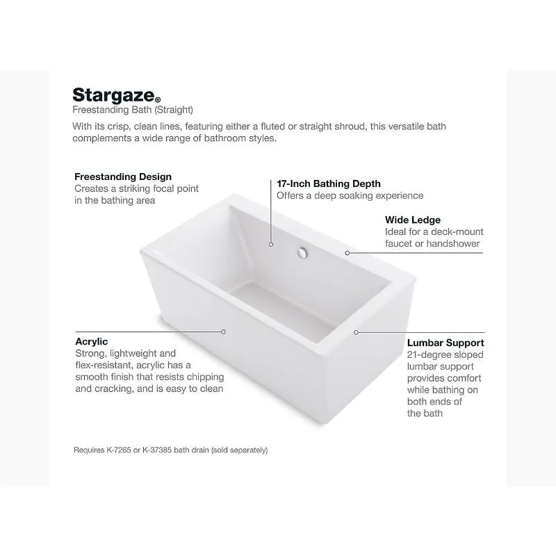 Stargaze 72" x 36.06" x 25.75" Freestanding Bathtub in White