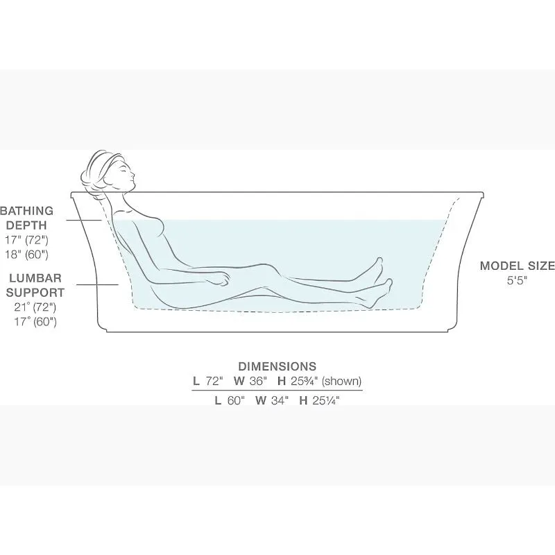 Stargaze 72" x 36.06" x 25" Freestanding Heated Surface Bathtub in White