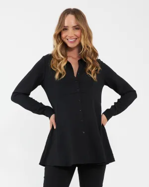 'Tina' Maternity Peplum Shirt - Black