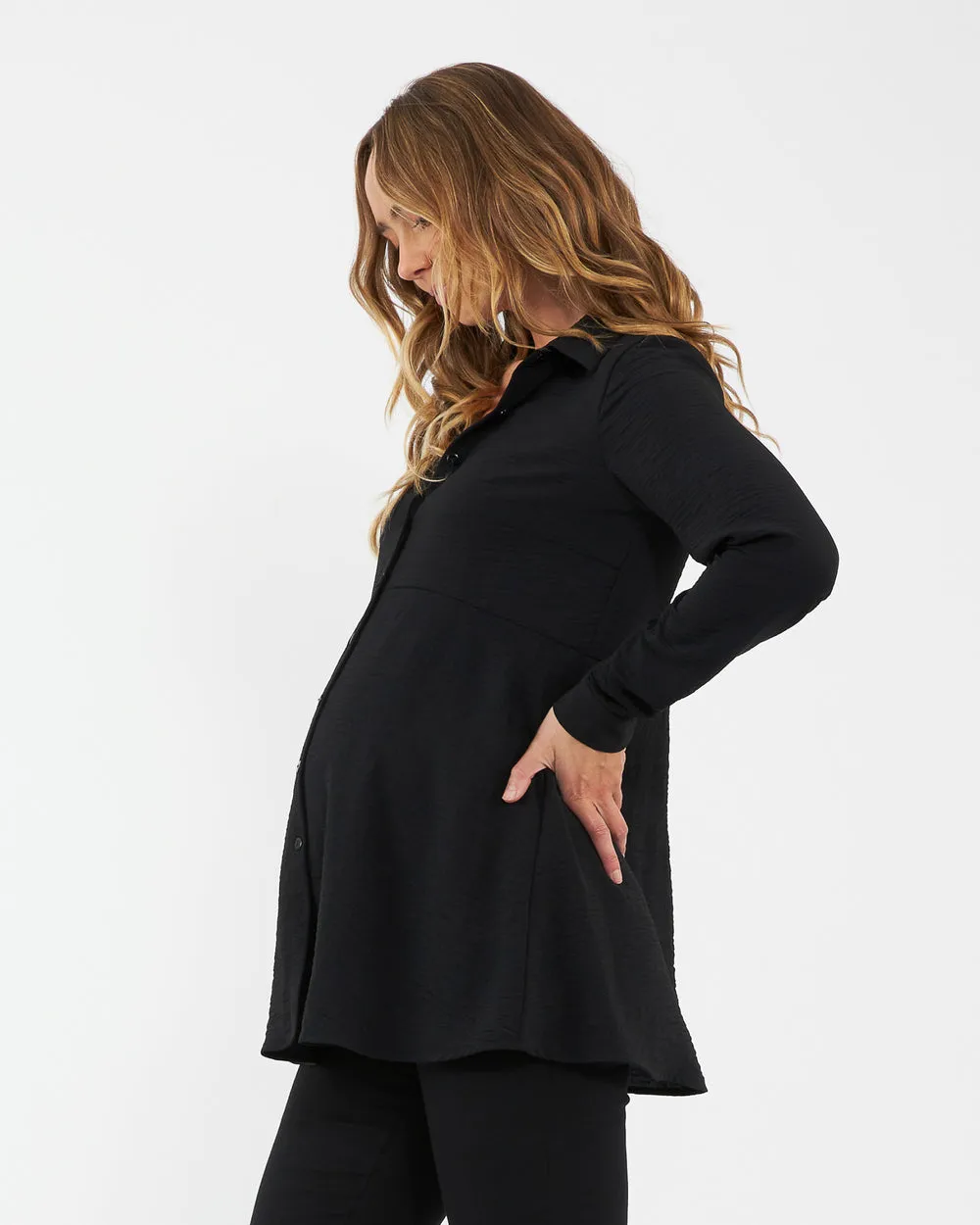 'Tina' Maternity Peplum Shirt - Black