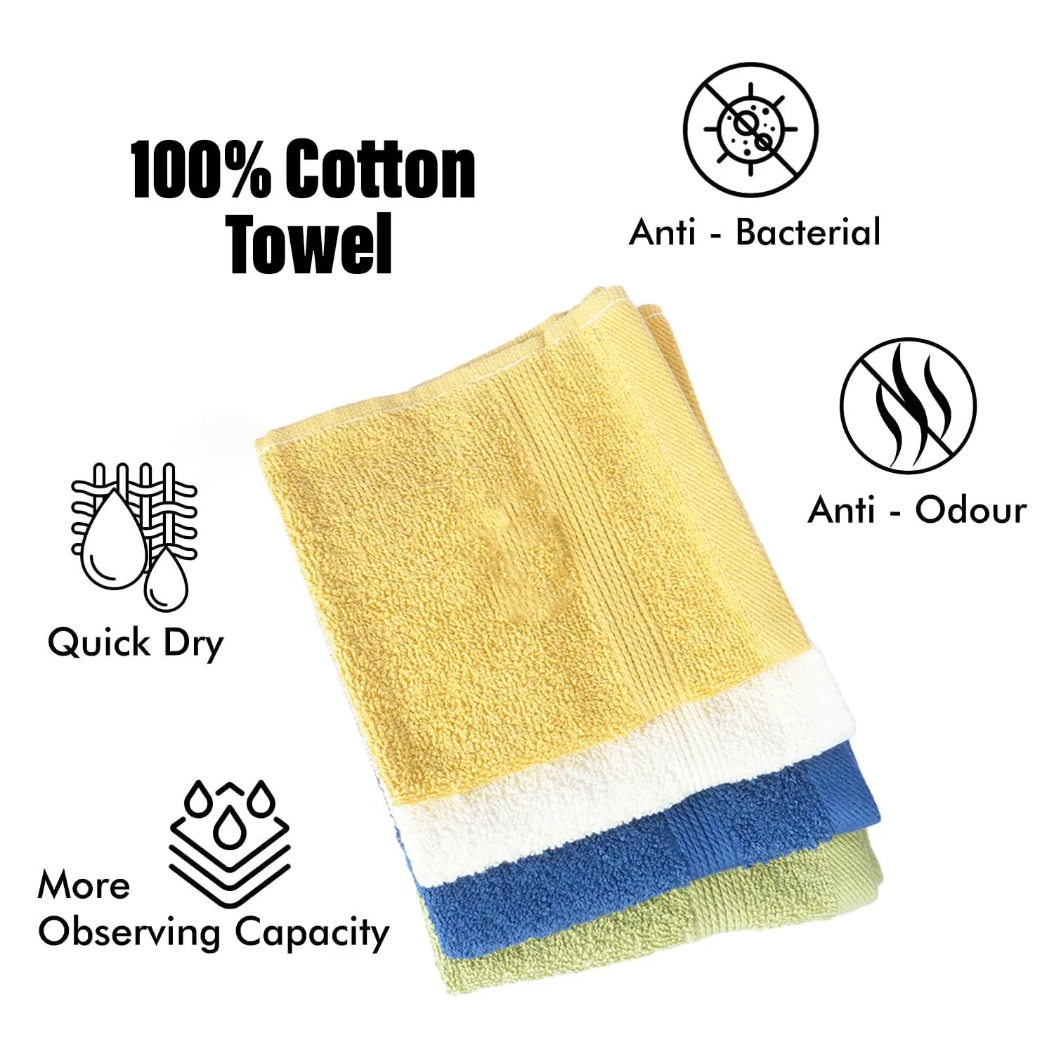 Urbane Home 525 GSM Cotton Face Towels |Super Soft, Quick Absorbent & Anti-Bacterial|Gym & Workout Towels|Pack of 4 (Multicolor)