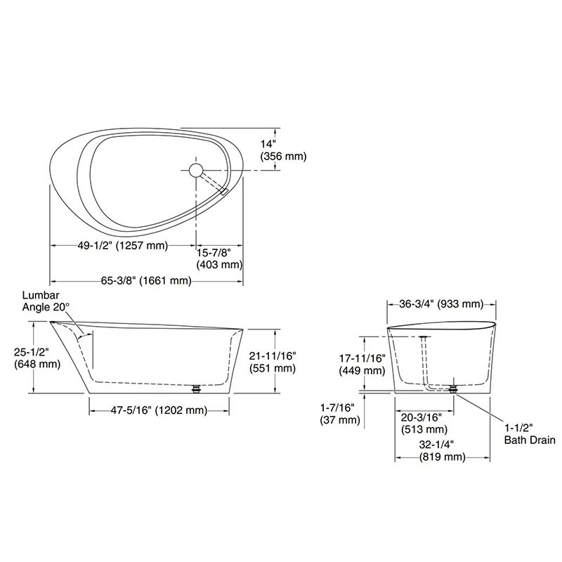 Veil 65.38" x 36.75" x 23.56" Freestanding Bathtub in White