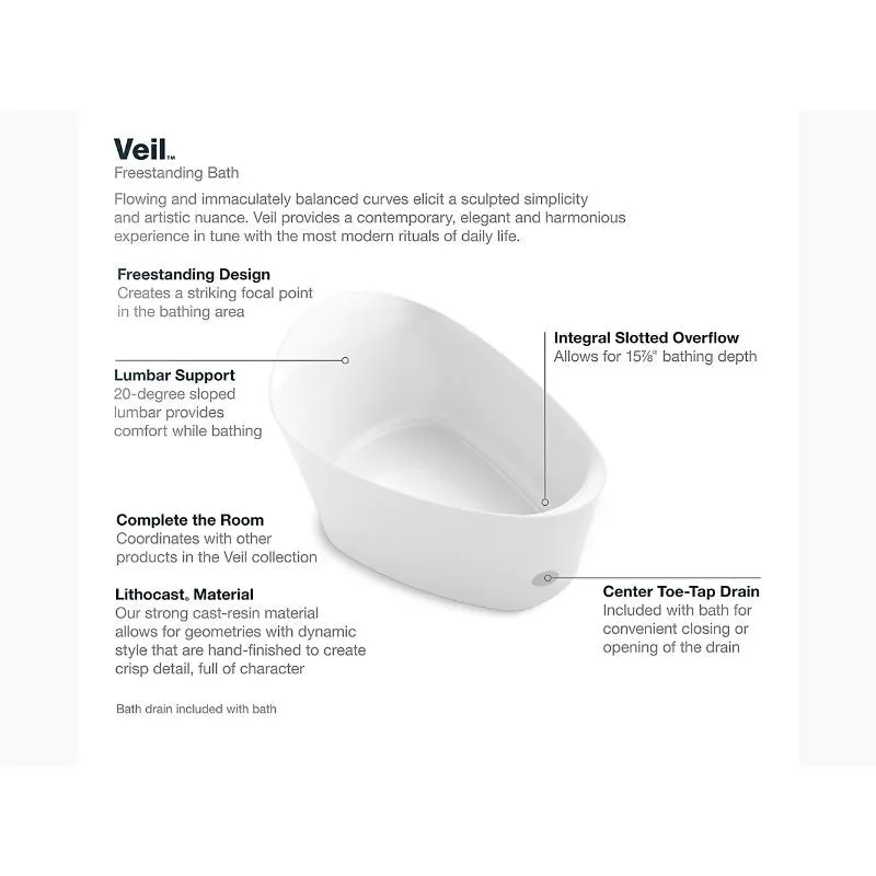 Veil 65.38" x 36.75" x 23.56" Freestanding Bathtub in White
